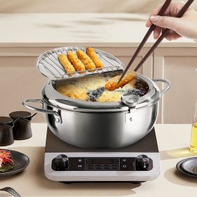 Silver Stainless Steel Deep Fryer with Built-in Dial Thermometer-9.5 inch (24cm) & 11 inch (28cm) Size (size: 11 inch (28cm) Size)